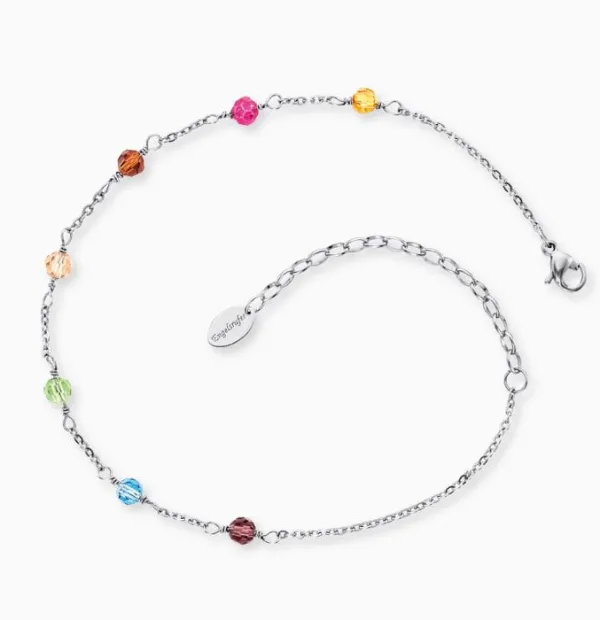 Engelsrufer Damen-Fusskettchen Edelstahl Flügel Mit Glasperlen Multicolor Erfs-rainbow