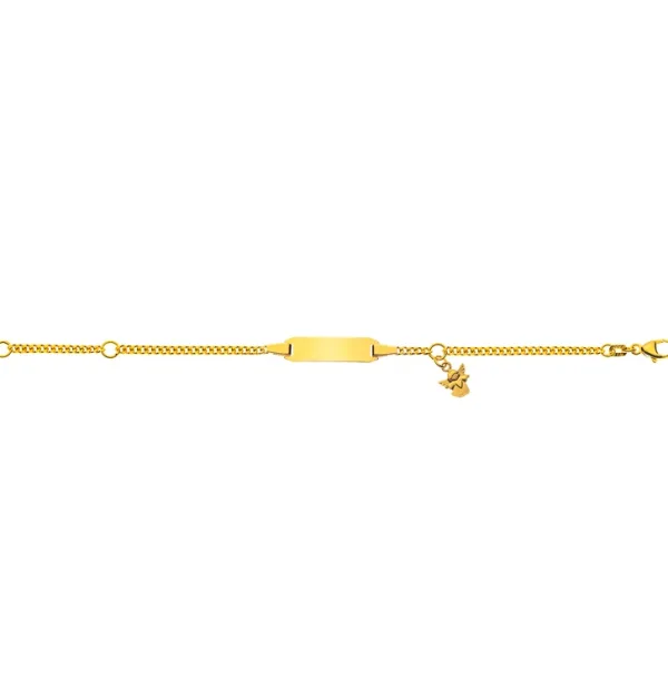 Gravurarmband Panzer diamantiert 18 Karat Gelbgold Engel Anhänger