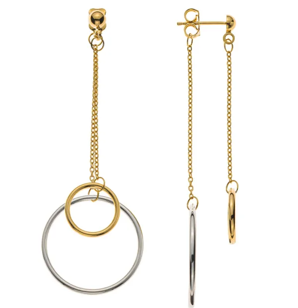 Ohrhänger Fantasie Bicolor 9K. Gold mit 2 Kreisen