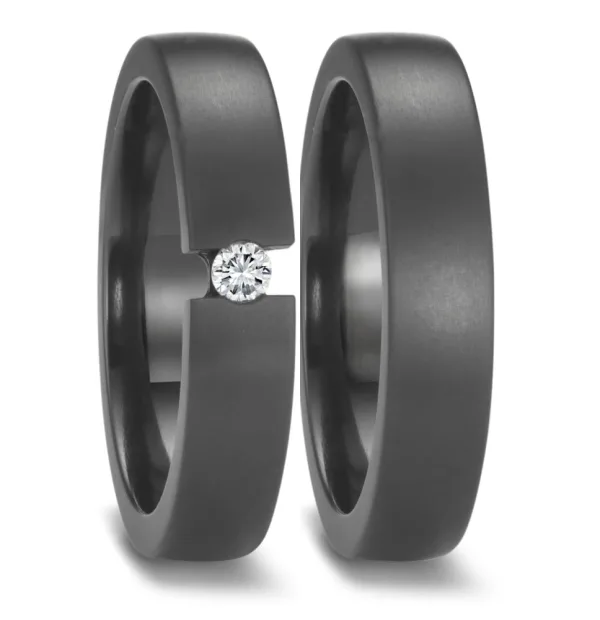 Partnerring aus Zirkonium mit Diamanten 52676/001/008