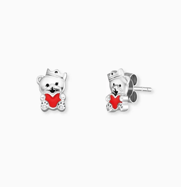 Engelsrufer KinderOhrringe Silber Bärchen Mit ROTEM Herz Hee-Teddylove